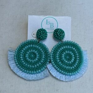 Luci B Collection Teal Beaded Fringe Statement Earrings. NWT.